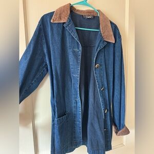 Vintage Blue Denim Jacket with Brown Corduroy Collar